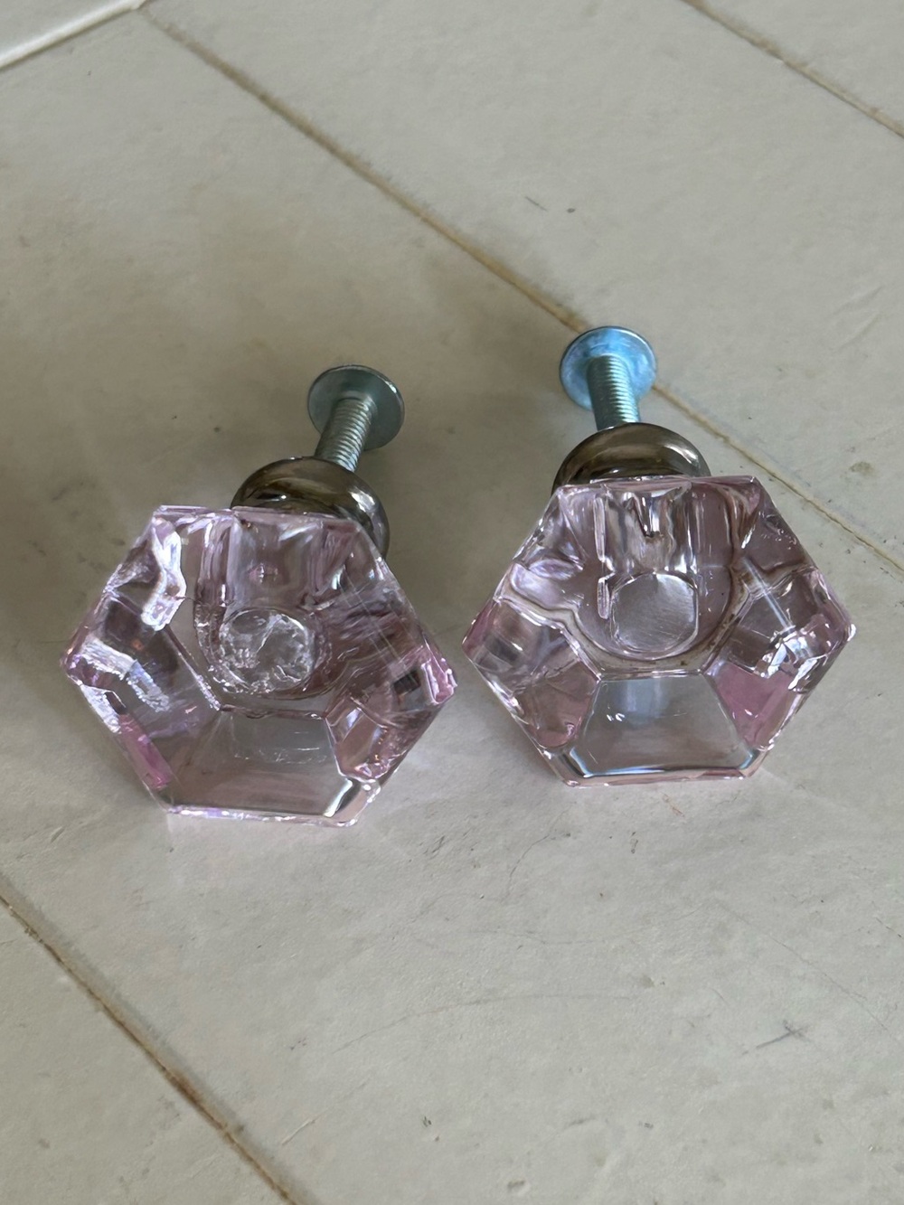 World Market Pink acrylic Hexagon Cabinet Knobs - Pair of 2